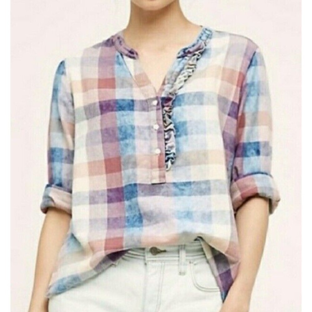 Anthropologie Isabella Sinclair Women's Size XS Top Shirt‎ Blouse Pink Blue​​​​